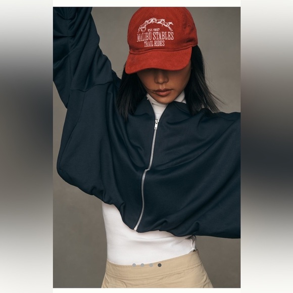 NWT new small / medium Anthropologie bubble bomber jacket navy blue zip up - Picture 13 of 16